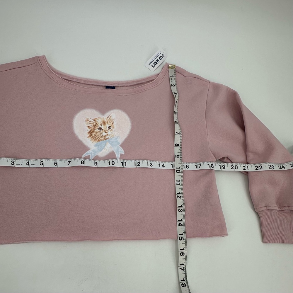 Old Navy Sweatshirt Girls M 8 Kids Boatneck Kids Cat Graphic Loose Fit New - Picture 6 of 8